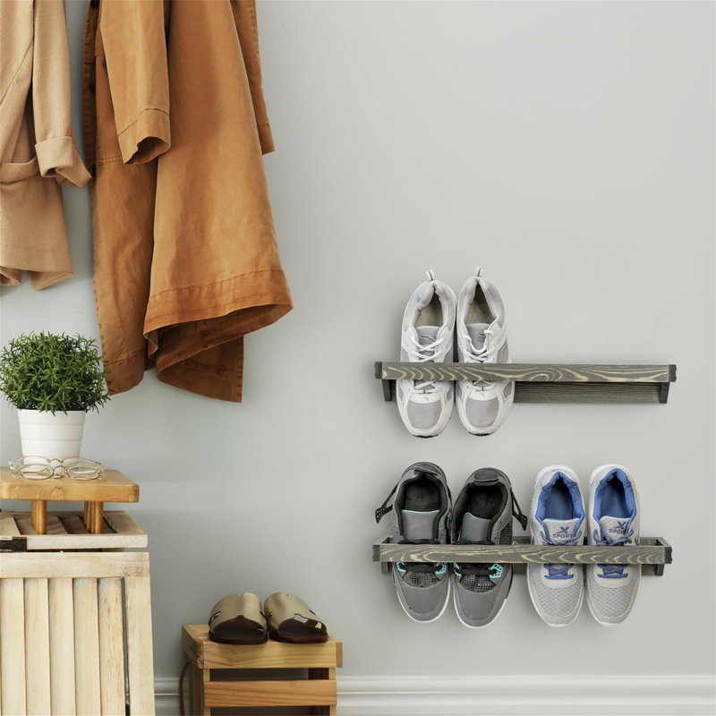 Range-chaussures en bois massif 4 paires, Gris rétro