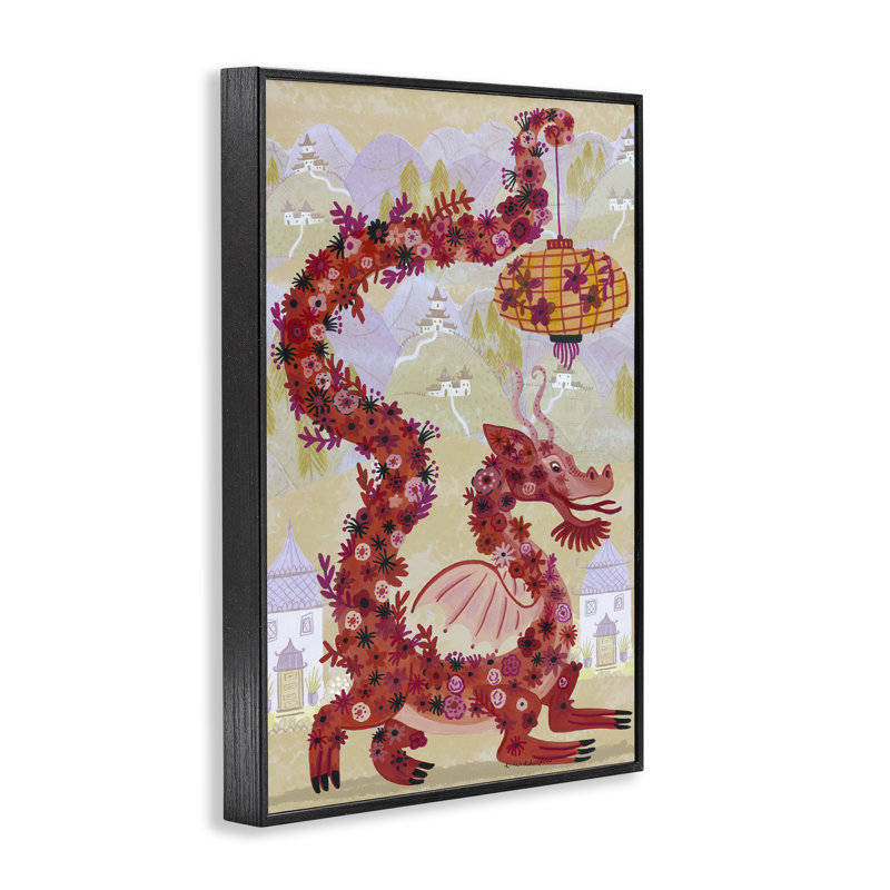 Dragon et lanterne, mythologie encadrée, estampe numérique, design par Kay Widdowson, H 18 po x l 12 po