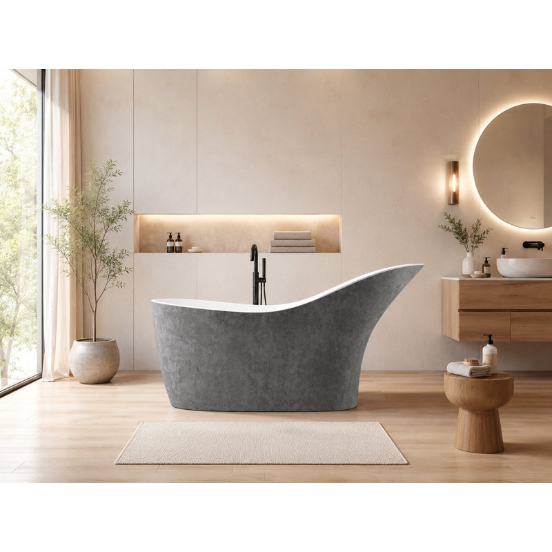 67.3 in. L Freestanding Soaking Tub, Gray/White