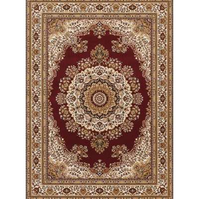 Red 2 Ft. X 3 Machine - Made Medallion Area Rug, Featuring Intricate Detailing And Soft Jute Backing, Safe Rectangle Rug Ft., With Majestic Central Design Pet