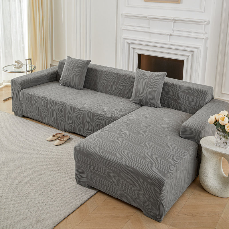2-Piece Soft Stretch L-Shaped Sectional Sofa Slipcover  - Easy Install, Full Coverage, Stain-Resistant, Grey