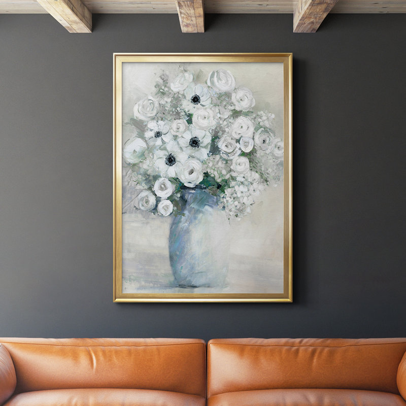 Bouquet d'anémones blanches par - Peinture sur, Or, H 36,5 po x l 26,5 po x P 1 po