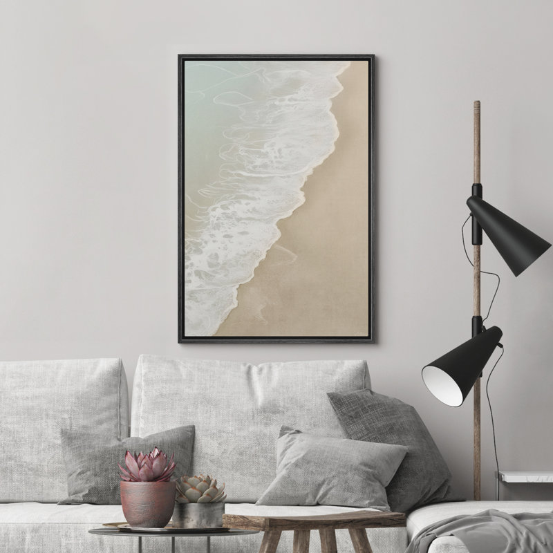 Doux vagues de l'océan rencontre Sandy Shore, reproduction d'art sur toile encadrée dans la chambre principale, Noir