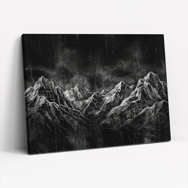 Ensemble de 1 tableau sur toile représentant une chaîne de montagnes, 20"H x 30"W, Toile tendue
