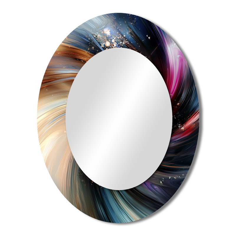 Spirales abstraites dans des tons dorés et mauves III - Miroir mural moderne ovale, 43 po x 33 po