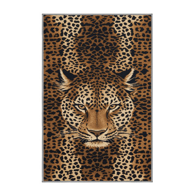 Washable Indian Leopard Big Cats Area Rug