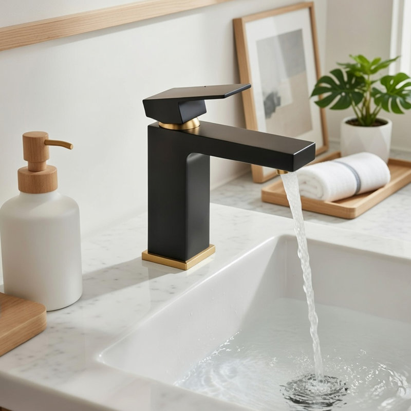 Solid Brass Single Handle Bathroom Faucet, Single Hole Bathroom Sink Faucet with Drain Assembly & Deck Plate