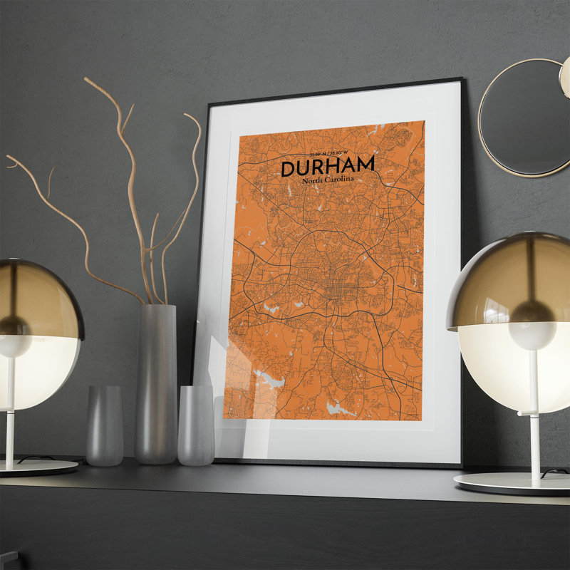 Durham City Map, impression, H 17 po x l 11 po, Orange et gris