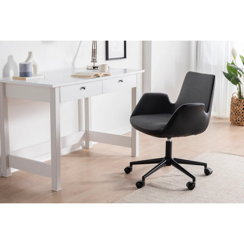 Chaise de bureau élégante, revêtement jaune, 24,8 po x 35,4 po x 23,6 po | Revêtement 100% polyester, rembourrage en mousse de densité 28, hauteur de mousse de 5,0 cm, pieds en métal robustes | Parfait pour le bureau personnel et les espaces de travail modernes