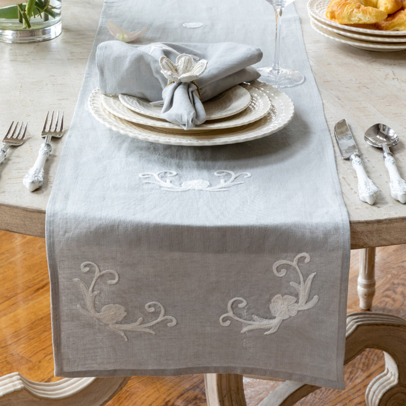 Cosette Floral Embroidered Linen Table Runner