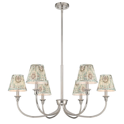 Lustre 6 lumières Cambria en nickel poli avec abat-jour turquoise