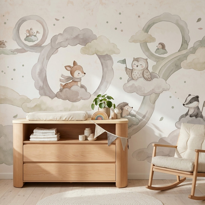 Décoration murale amovible pour chambre d'enfant Cloudy Sky, 140 po x 108 po, Non tissé