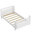 Lit plateforme simple en bois blanc, élégant et fonctionnel pour lit simple, avec coins arrondis à profil bas
