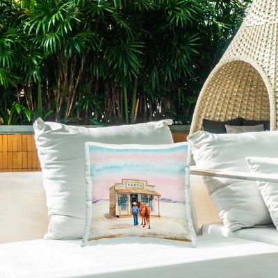 Coussin extérieur Stupell Industries Glam Cowgirl at Desert Shop par Amanda Greenwood