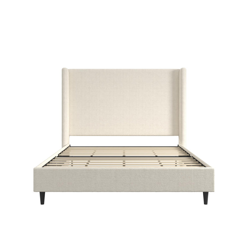 Ana Upholstered Wingback Platform Bed, Ivory Boucle, Queen
