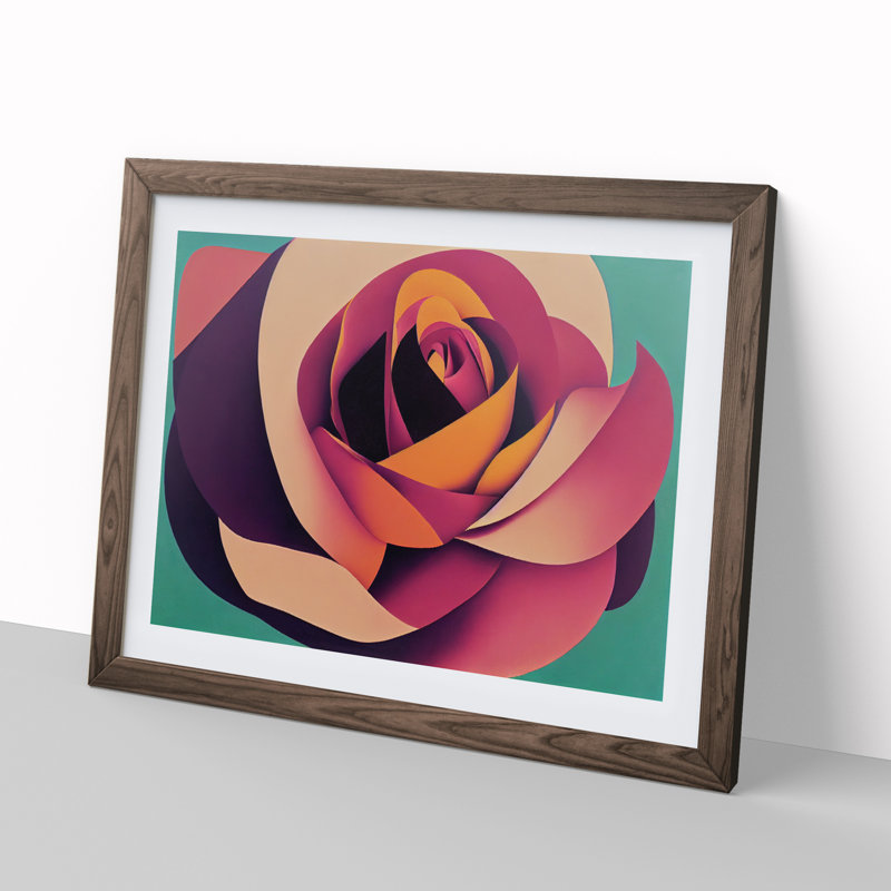 An Abstract Rose Flower Vol.1 - Single Picture Frame Print, Walnut, 25cm H x 34cm W x 2cm D