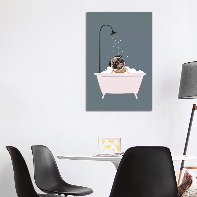 Laughing Pug Enjoying Bubble Bath by Big Nose Work - Single Picture Frame Print on Canvas, No Frame