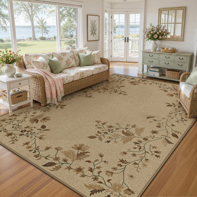Tapis intérieur/extérieur en jute lavable à motif vigne neutre, 2,44 m x 3,05 m