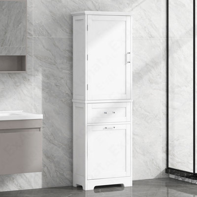 Tall Bathroom Storage Cabinet, Freestanding Storage Cabinet With Two Different Size Drawers And Adjustable Shelf, MDF Board With Painted Finish, White