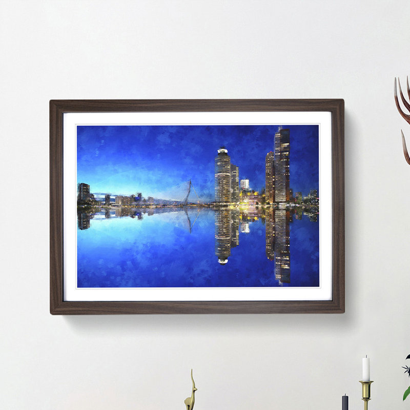 Reflection of the Rotterdam Skyline - Picture Frame Painting Print, 45cm H x 63cm W x 2cm D, Walnut Framed