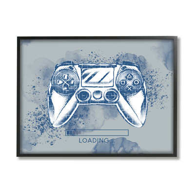Manette de jeu rétro, symbole de chargement bleu moucheté par Ziwei Li - impression