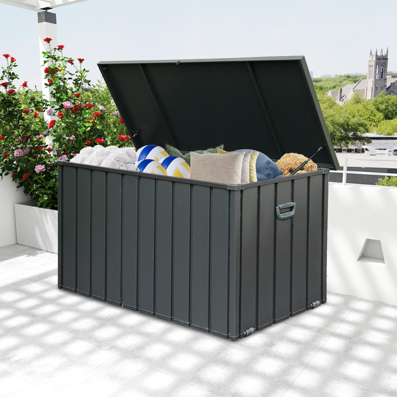 190 Gallons Outdoor and Indoor Metal Storage Deck Box, Gray, 35.04" H x 49.41" W x 29.57" D