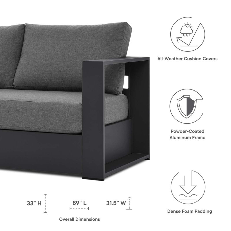 Charcoal Gray 89" Powder-Coated Aluminum Outdoor Sofa
