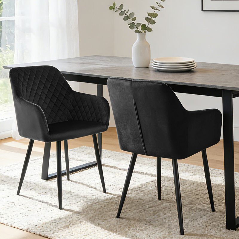 Upholstered Velvet Arm Dining Chair, Black Velvet