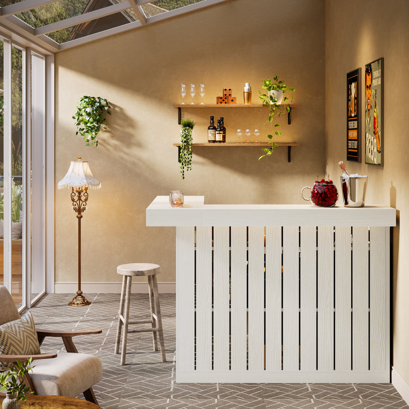 Home Corner Bar Cabinet,L-Shaped Liquor Bar Table, White
