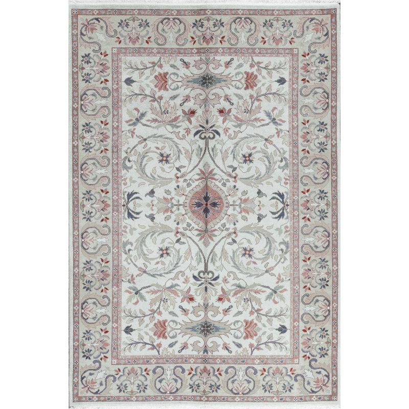 Tapis ivoire et rose noué à la main de haute qualité Sultanabad