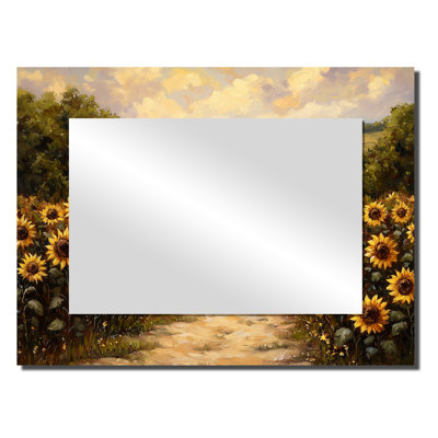 Sunflowers Along The Dirt Path II - Floral Wall Mirror Art - Printed On Metal