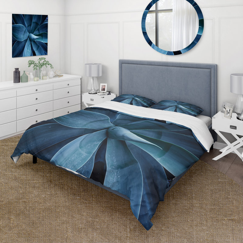Gros plan d'une agave bleue - ensemble de housse de couette tropical - microfibre de polyester