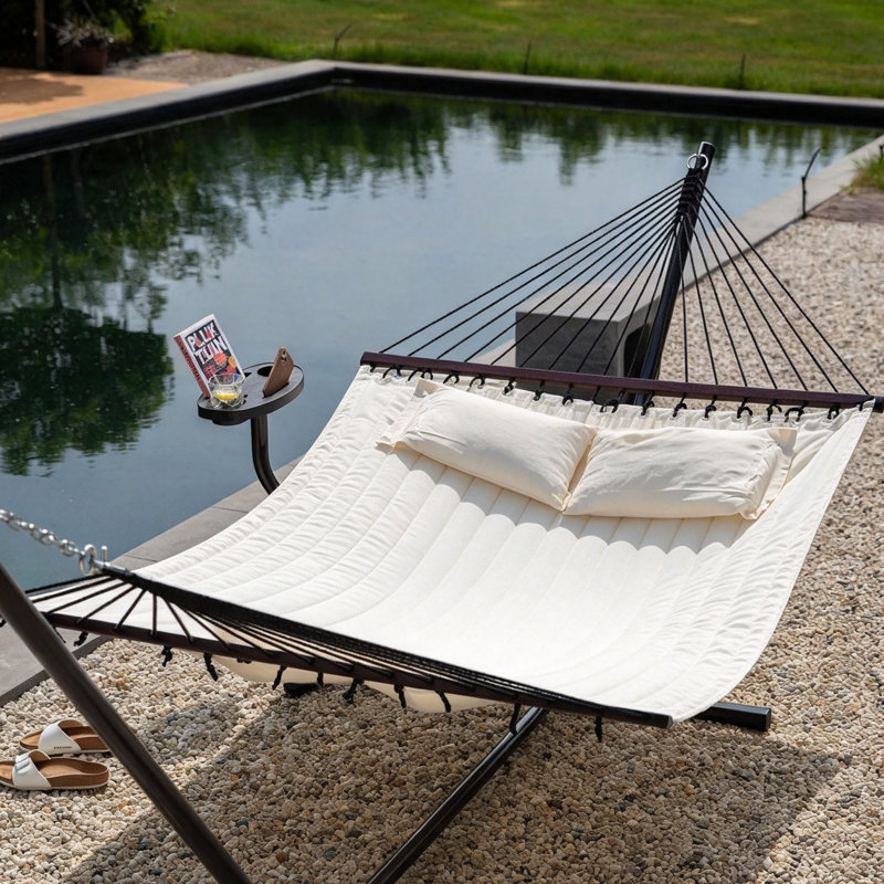 190 x 140 cm Double Hammock with Stand and Side Table