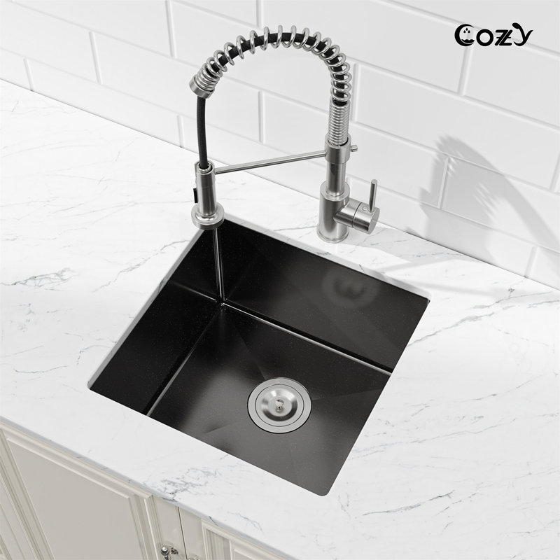 Évier de cuisine en acier inoxydable, lavabo simple encastré à la main 18 po x 18 po