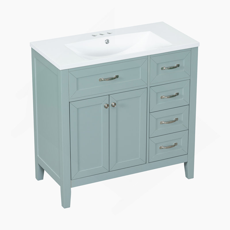 Meuble-lavabo 36 po avec lavabo et armoire de salle de bain, Vert