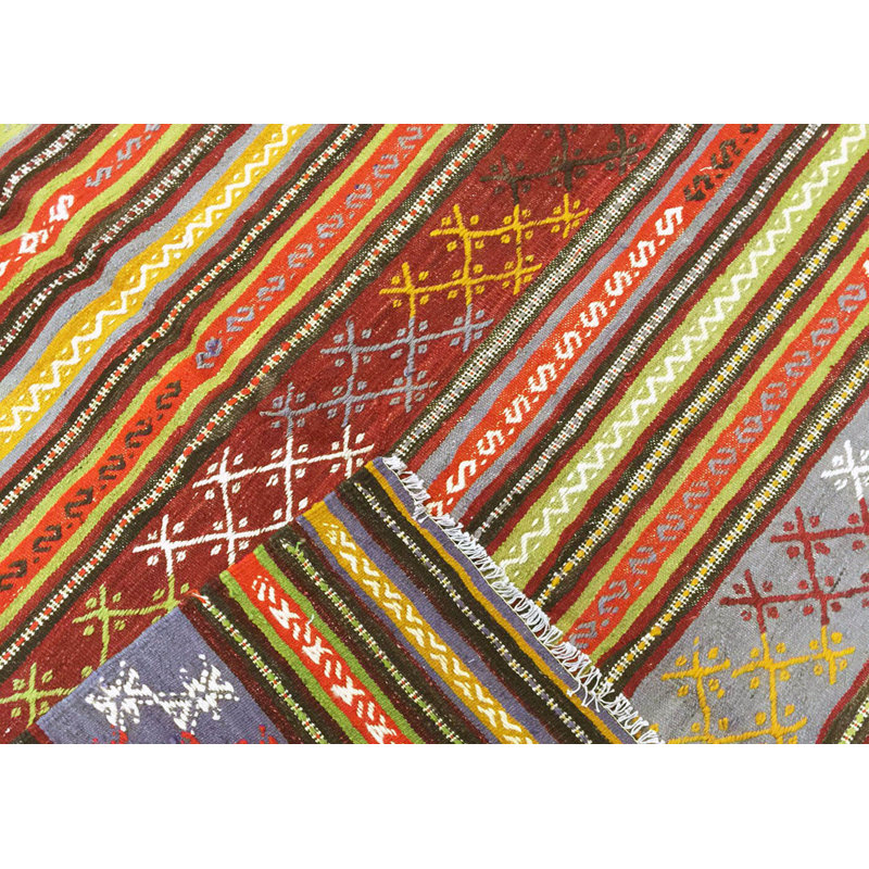Tapis unique en laine noué à la main des années 1960 de 5 pi 10 po x 9 pi 10 po noir / orange / rose
