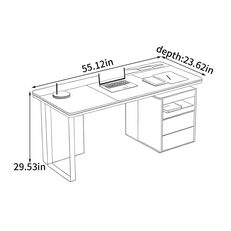 Modern minimalist luxury writing desk, 29.53" H x 55.12" W x 23.62" D