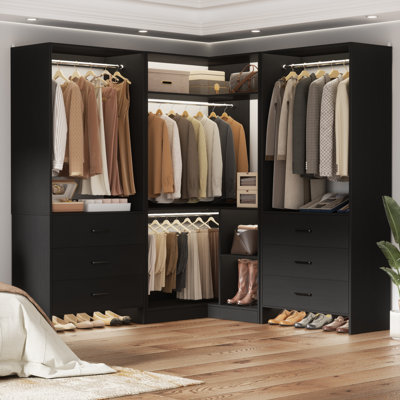 55.2'' - 80.9'' W Closet System with Wooden Drawers and Hanging Rods