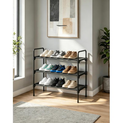 Shoe Rack for Closet, Sturdy Shoe Storage for Entryway, Space-Saving Shoe Rack Small and Shoe Shelf, 27.6" Wide, Black