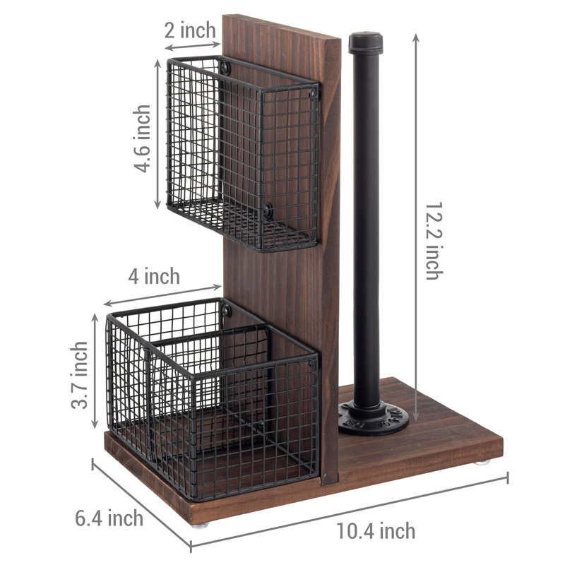 Organisateur de cuisine de ferme 3 en 1 - Porte-serviettes en papier, porte-serviettes et support à épices avec design en bois et en métal