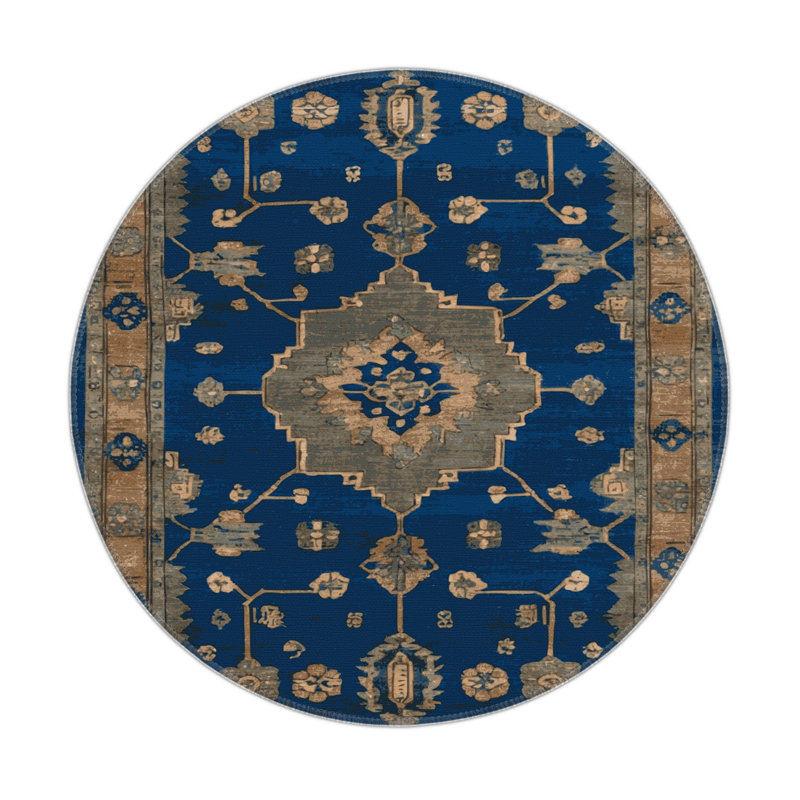 Tapis bleu intérieur et extérieur surteint, Rond 5 pi