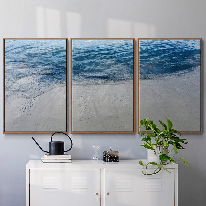 Aegean Blue Water - 3 pièces, reproduction sur toile, H 40 po x l 78 po x P 2 po, Noyer