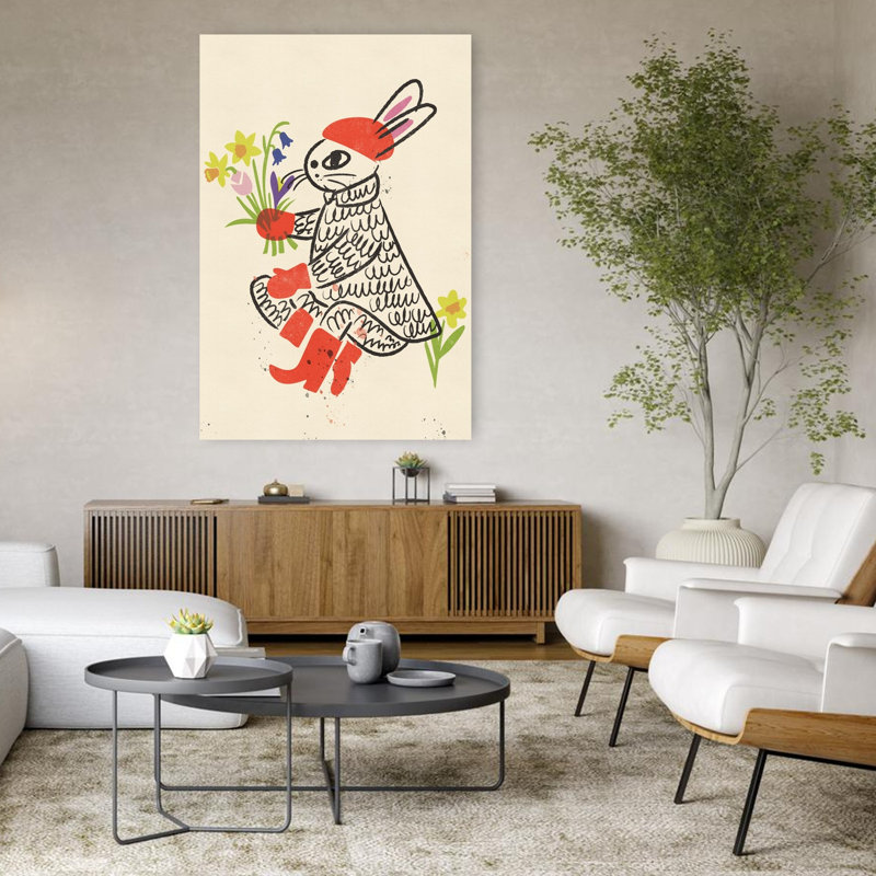 Printemps, lapin et fleurs, H 48 po x l 32 po