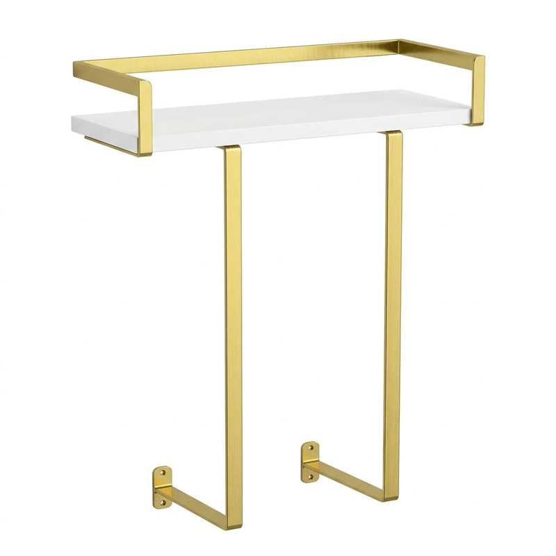Gold Metal Wall‑Mounted Towel Rack with Wooden Shelf for Large Folded Towels, Bathroom RV Camping Organizer