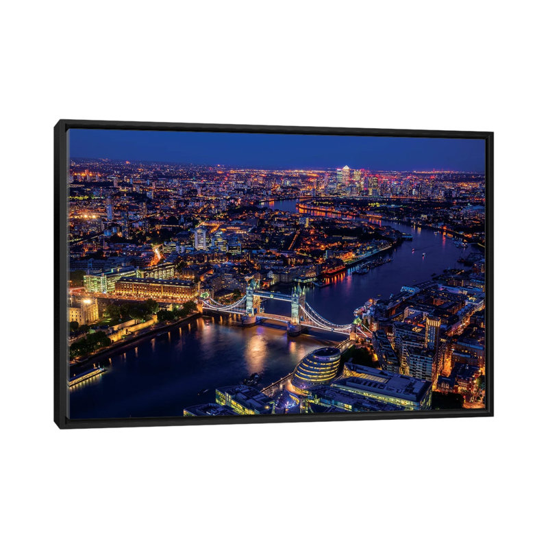 «London from Shard» par Marco Carmassi, reproduction de photo, H 40 po x l 60 po x 1,5 po, Toile avec cadre noir