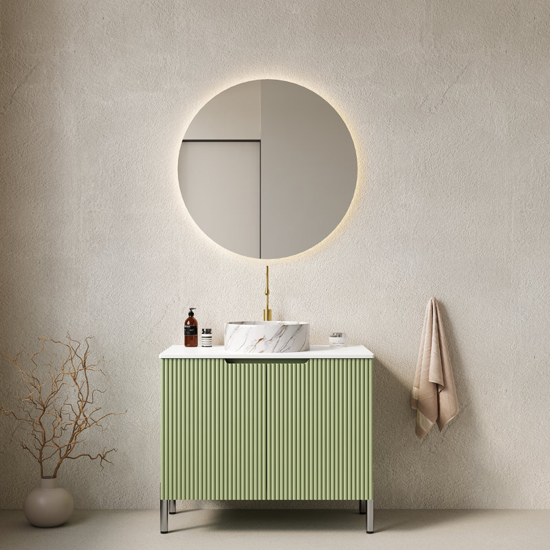 Thomas 30" Freestanding Bathroom Vanity with Ceramic Vessel Sink, Double-Door Storage Cabinet and Engineered Stone Countertop