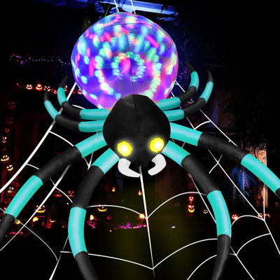 12Ft Halloween Inflatables Decorations Spider Built-In 7-Colors Changing LED Lights, Giant Blow Ups Yard Decorations Outdoor With Colorful Rotating Lights And Glowing Eyes For Garden Lawn(Cyan)