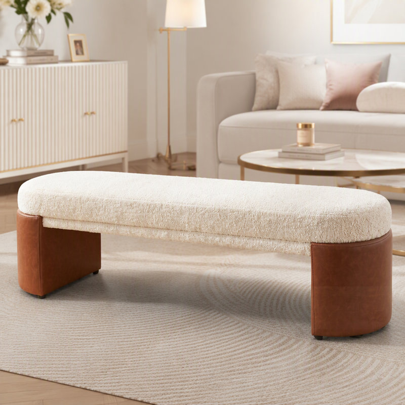 Banc de salle à manger moderne bi-matière rembourré avec structure robuste pour une assise intérieure polyvalente et confortable