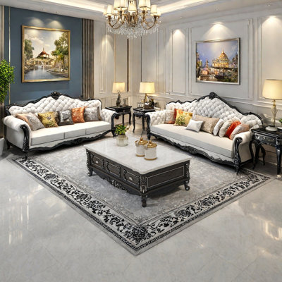 Coffee Table with Carved Marble Top