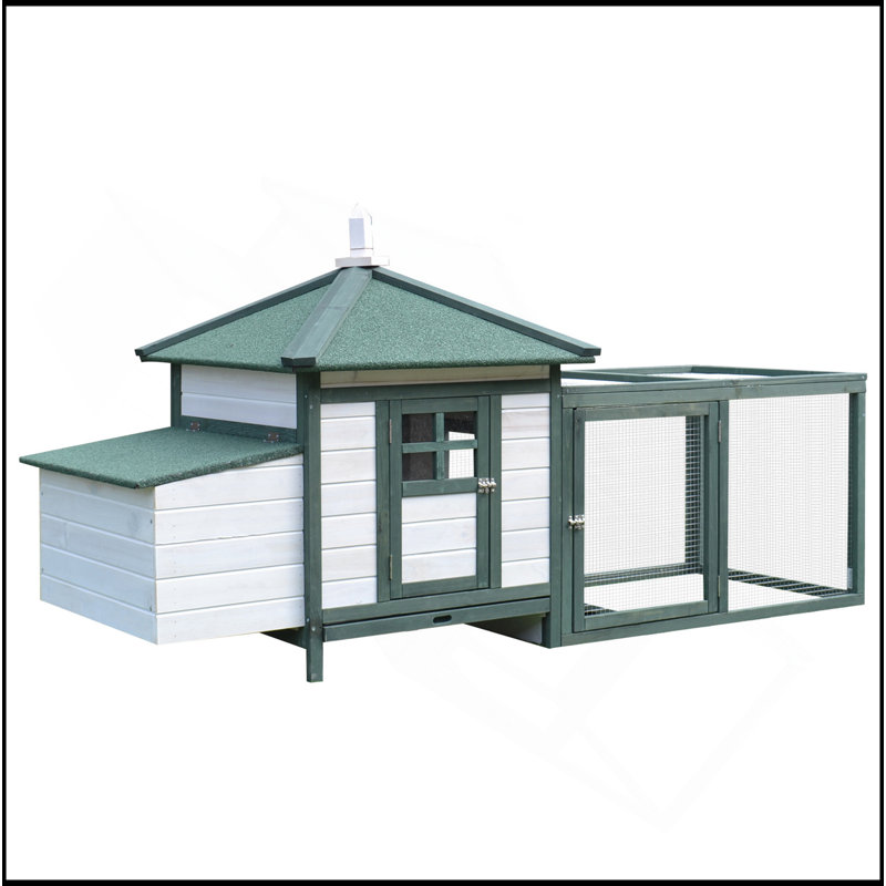 Poulailler en bois 77 po avec nichoir, mignon poulailler extérieur avec plateau amovible, rampe, pour jardin, Blanc